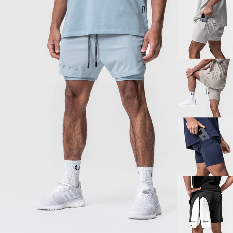 Шорты Мужские дышащие быстросохнущие спортивные тренировочные двухслойные для
