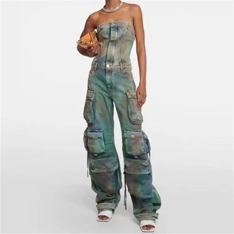 

Summer 2023 Trends Women's Sleeveless Vest Korean Fashion New in Gradient Women's Corset Vintage Wash Cotton Denim Crop Top Traf