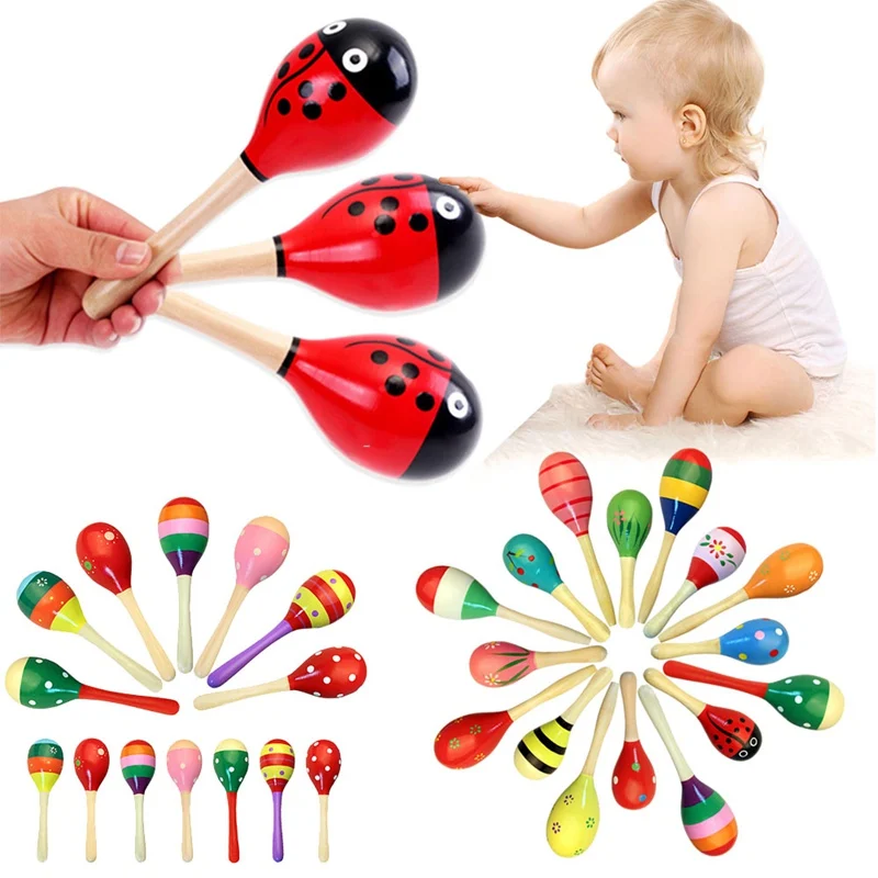 1pcs Colorful Wooden Maracas Baby Child Musical Instrument Rattle Shaker Party Children Gift Toy