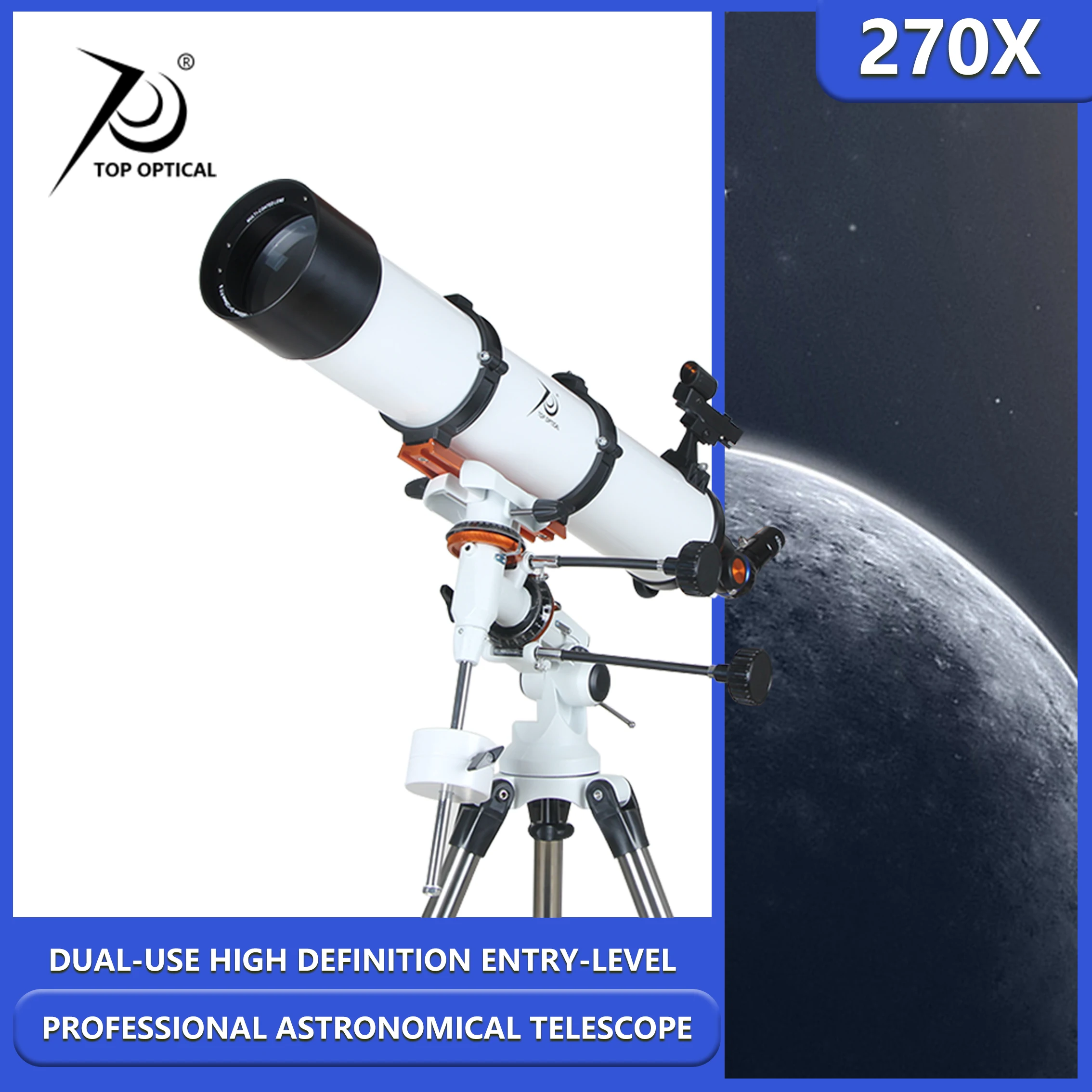 

TOPOPTICAL 450x Professional 120900 Astronomical Telescope High Quality Refractor Monocular Equatorial Stainless Steel Tripod