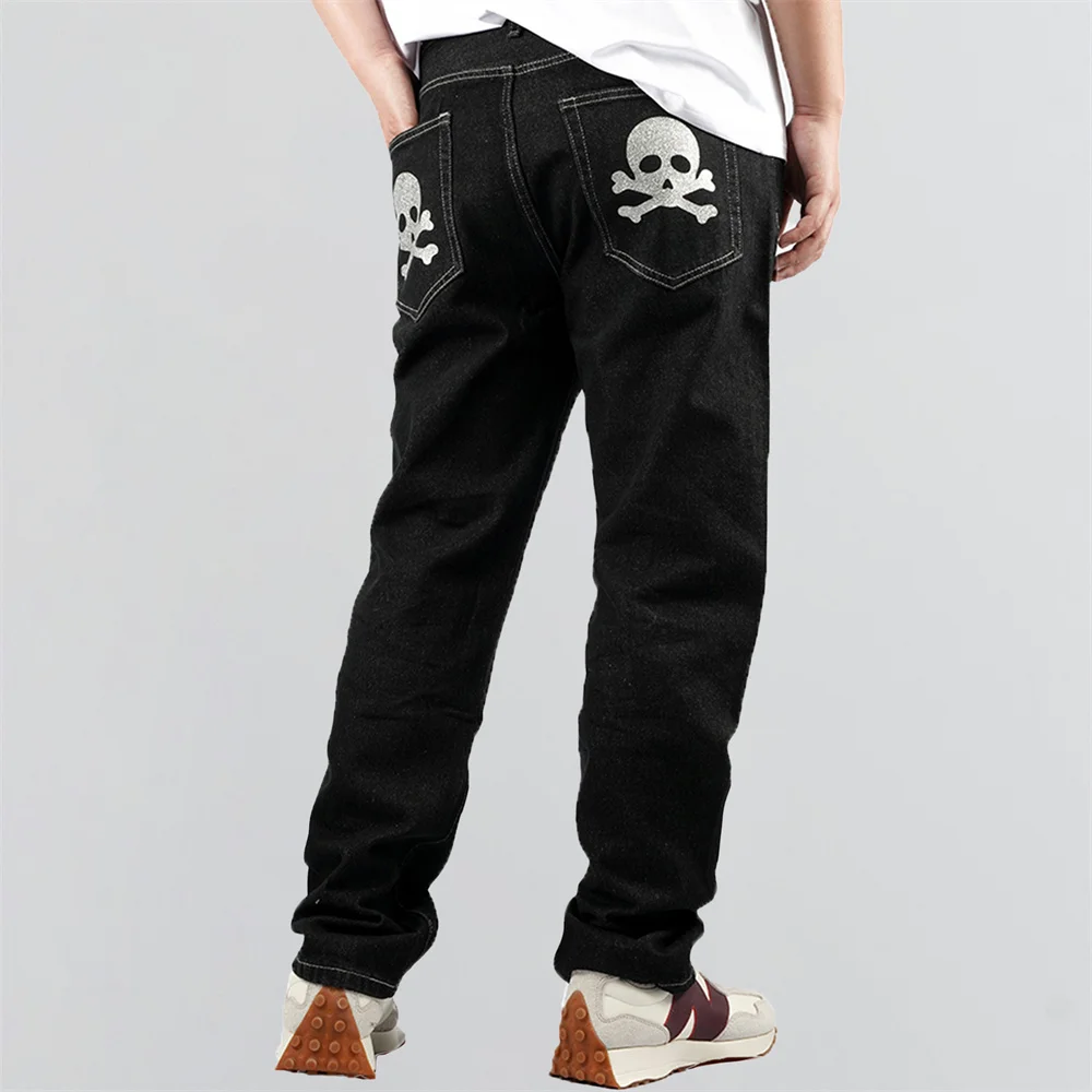 Y2k Skeleton Black Jeans for Men Original Hip Hop Stylish Men's Pants Streetwear Man Clothes Baggy Cargo Casual Slim Goth Tidal