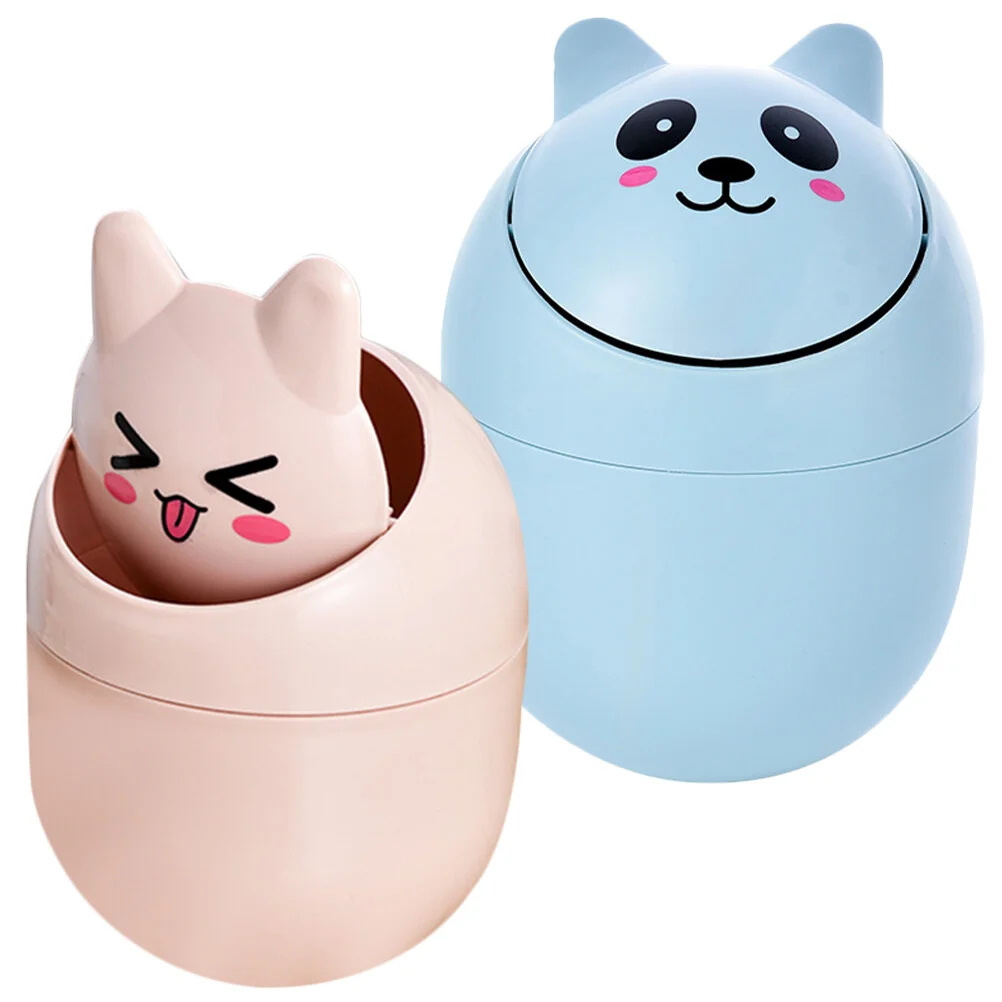

2 Pcs Trash Can Plastic Lid Tabletop Garbage Small Waste Basket Cute Desk Office Bedside