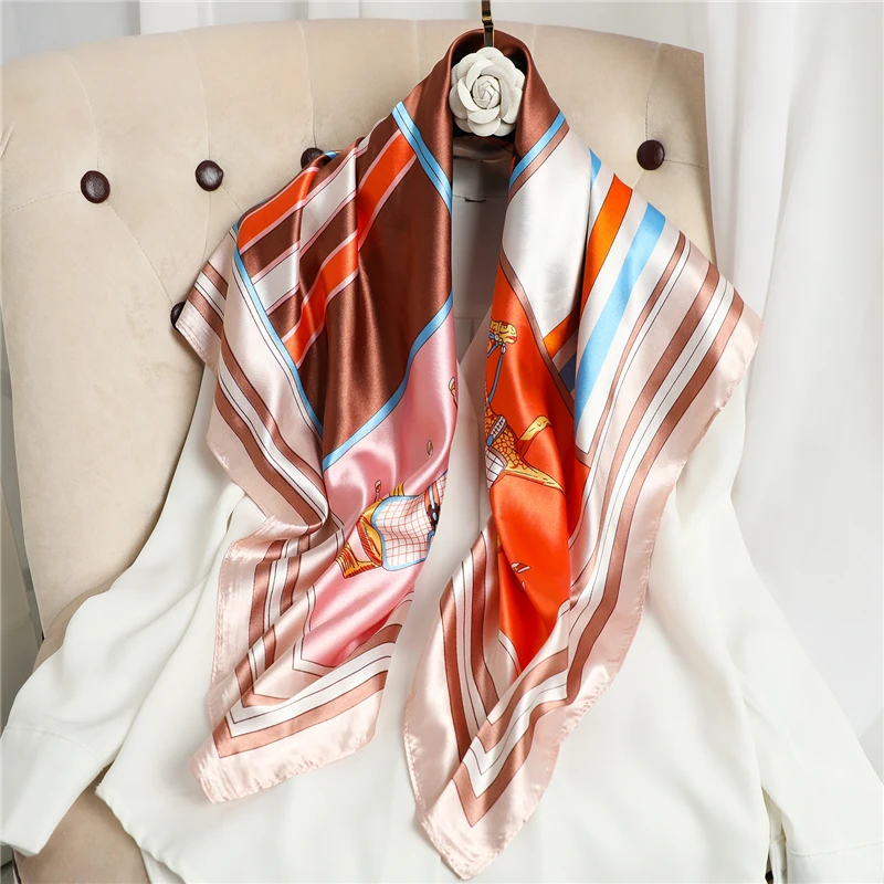 

Роскошный атласный Шелковый Хиджаб с принтом лошадей, квадратный шарф, женская модная клетчатая бандана, женский шейный платок, головной пл...