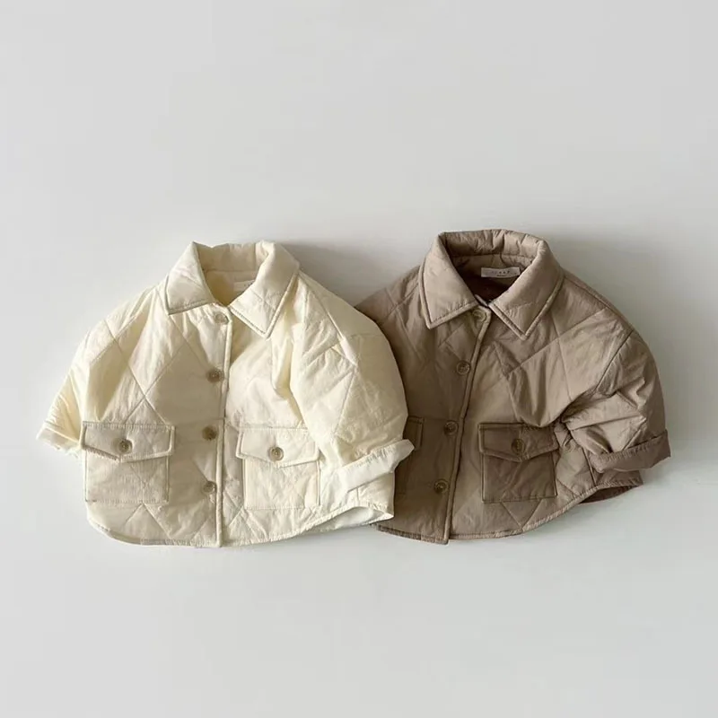 

2022 Antumn Winter New Boy Girl Children Plaid Pocket Cotton Coats Kid Solid Cardigan Long Sleeve Tops Baby Simple Casual Jakcet