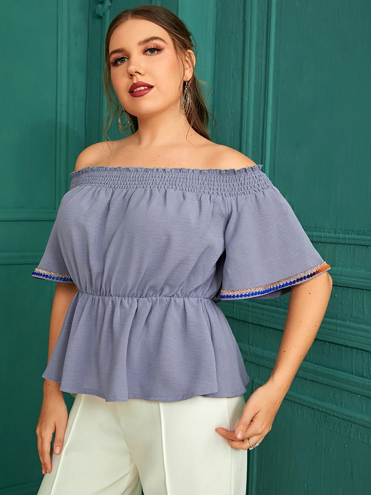 

TOLEEN Cheap Clearance Outfits Fashion Women Solid Blouse Plus Size Tops 2022 Summer Casual Off Shoulder Oversize Shirt Clothing