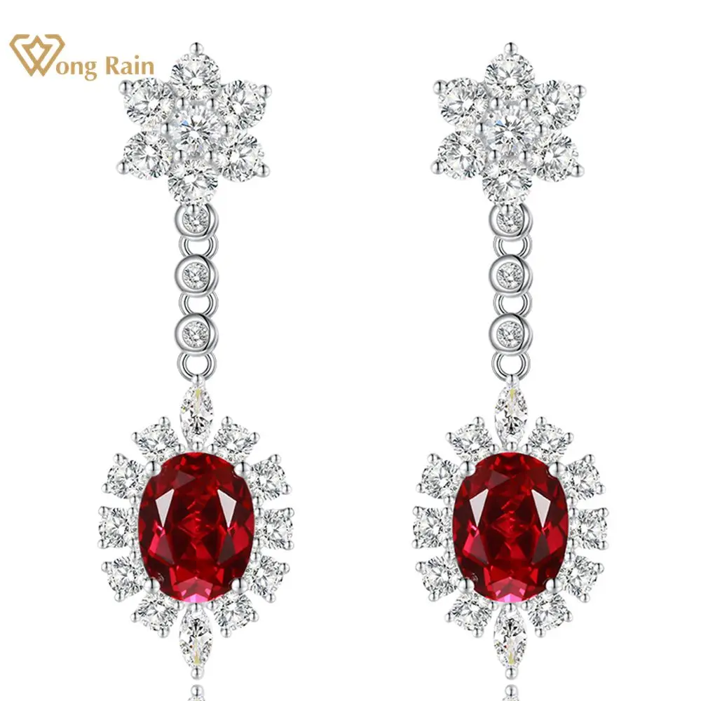 

Wong Rain Luxury 100% 925 Sterling Silver 3CT VVS 3EX Simulated Moissanite Ruby Gemstone Fine Jewelry Women Drop Dangle Earrings