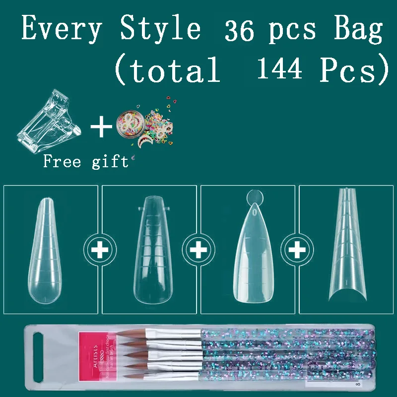 

144pcs Dual Forms Plastic Curve False Nails Art For Extension Acrylic Nail Form All For Manicure Tool Top Forms For Nails