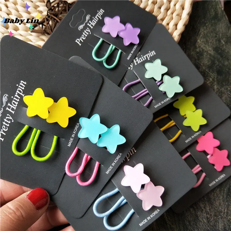 

2pcs Fluorescence Color Elastic Hair Bands for Kids Star Floral Heart Hair Rope Hair Tie for Baby Girl Headwear Hair Accessories