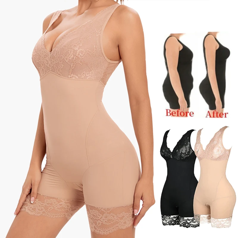 Full Body Shaper for Women Overbust Lace Design Tummy Control Butt Lifter Thigh Slimmer Waist Trainer Slimming Sheath Underwear