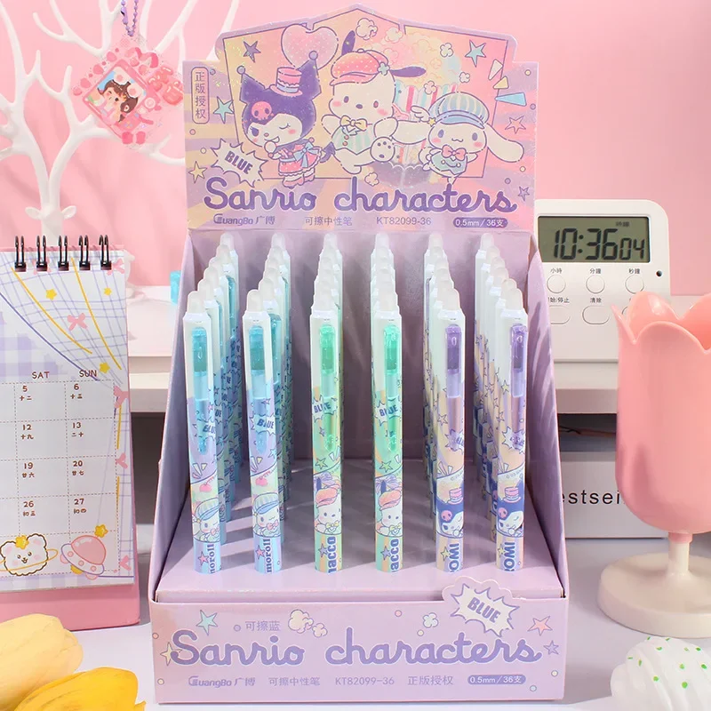 

6pcs/full box Sanrio Kawaii Anime Cartoon series Kuromi Erasable Gel Pen Erasable Blue Student Stationery Homework Gel Pen