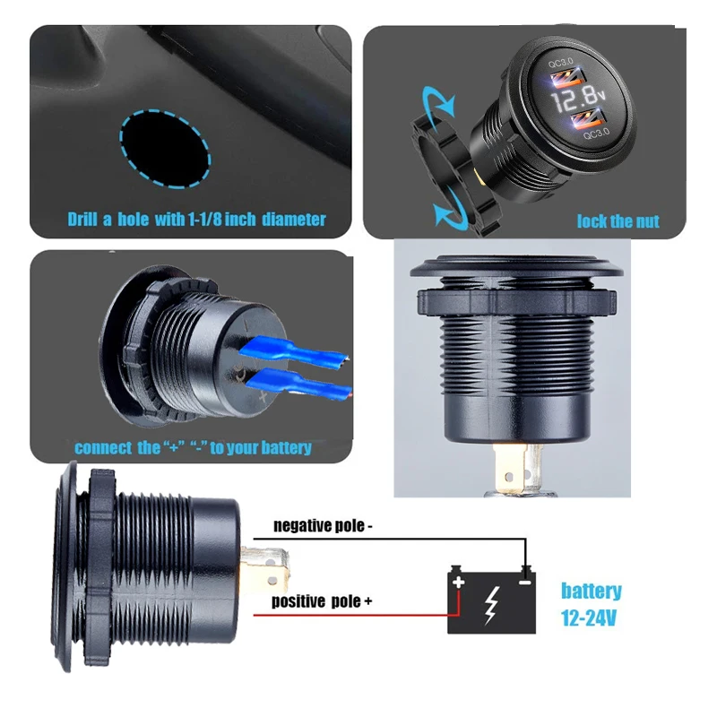 QC 3 0 вольтметр 12 В Автомобильное зарядное usb-устройство розетка адаптер для в 24