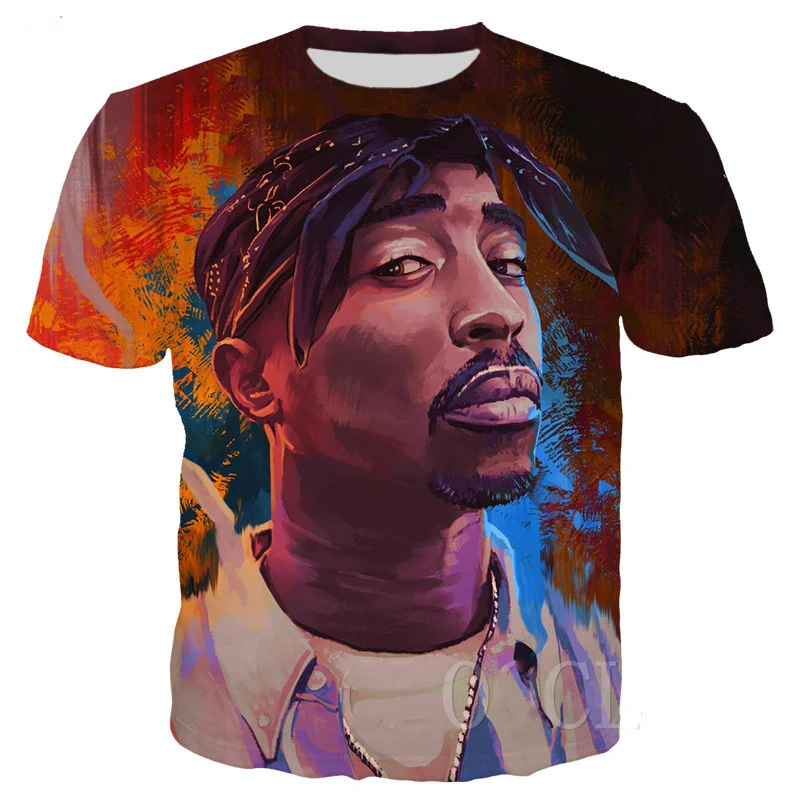 

2022 Fashion Men Clothing Two PAC Short Sleeve Rock Men's 3D Print O-shaped Round Neck Hip Hop Casual T Shirt Shorts Sportswear