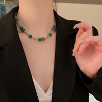 2022 new ethnic green crystal stone beaded necklace for women korean jewelry bohemian collares necklaces wholesale