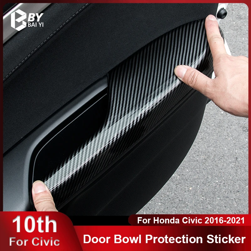 

4 шт. для Honda Civic 10 поколения ABS углеродное волокно узор дверной подлокотник панель дверь чаша декоративные рамы наклейки автомобильные аксессуары