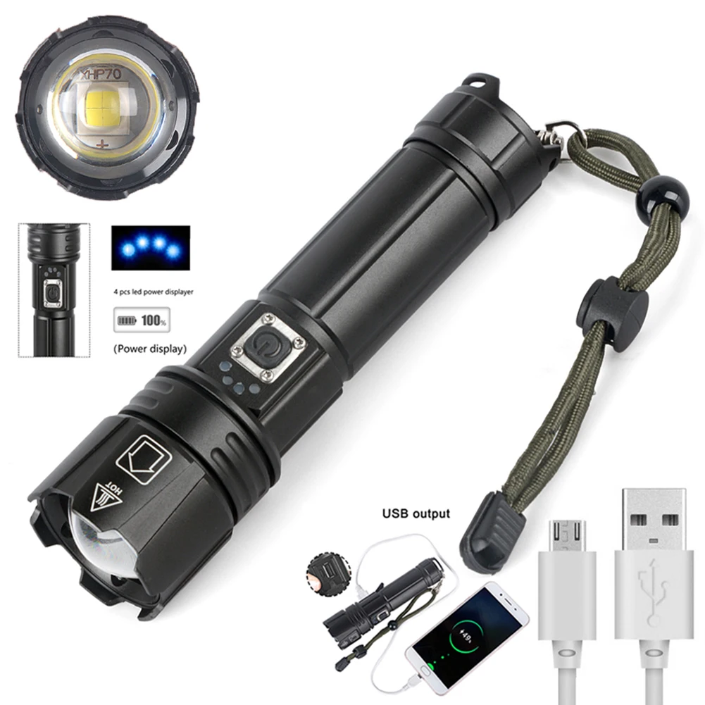 

3000 Lumens Tacticals Flashlight P70 LED Waterproof Torch USB Rechargeable 28650 Battery (not Included) 5 Gears 30W Outdoor Tool