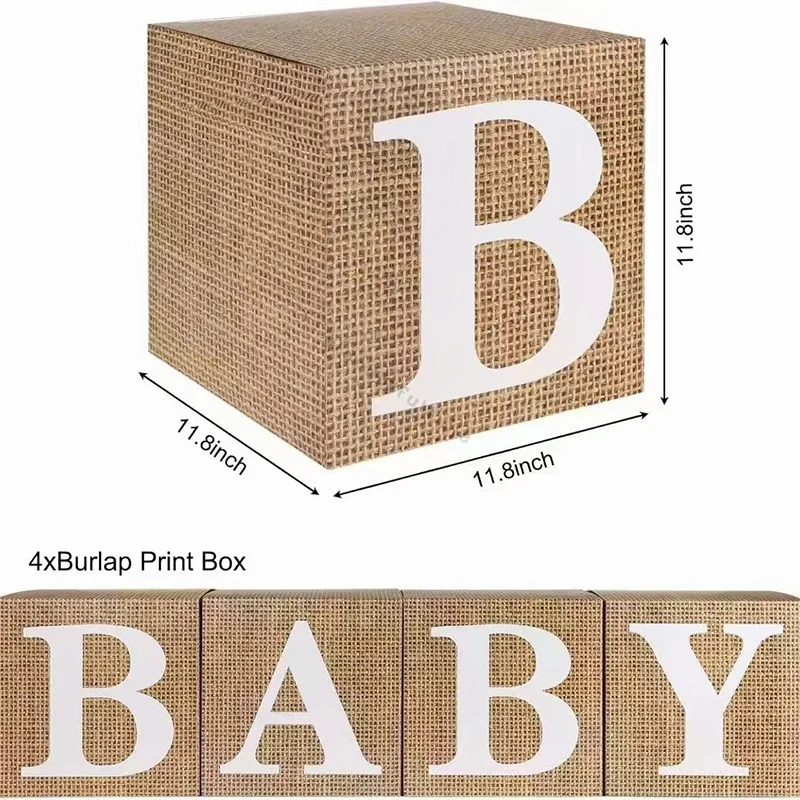Фото Набор из 4 картонных блоков с принтом «BABY» для фотозоны на тему бохо, декора для детского праздника, фотосессии и вечеринки по случаю определения пола ребенка №5