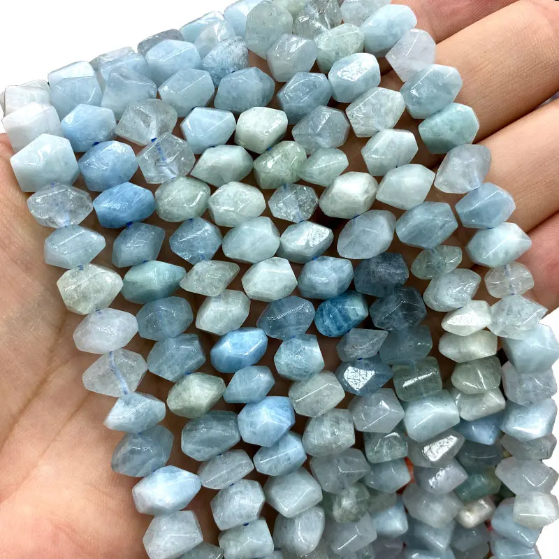 Оптовая продажа, 100% натуральные голубые аквамариновые граненые бусины асимметричного дизайна с колесом, бриллиантовое ожерелье для браслета 8-10 мм