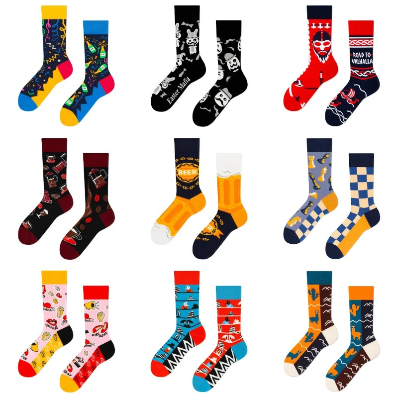 

New Spring/Summer AB Trendy Socks Asymmetric Mandarin Duck Socks Versatile ins Cotton Socks Cartoon Jacquard Mid tube Socks
