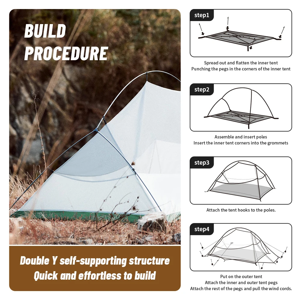 Палатка Naturehike CloudUp на 1/2 человек 210T Ультралегкая двухслойная водонепроницаемая
