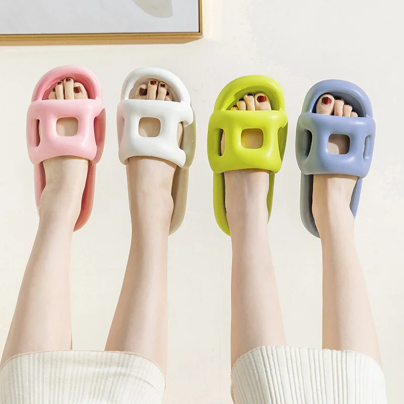 2023 Women Indoor Bathroom Slippers Cut-out Summer Shoes For Couples Soft EVA Thick Sole Female Male Home Street Slides
