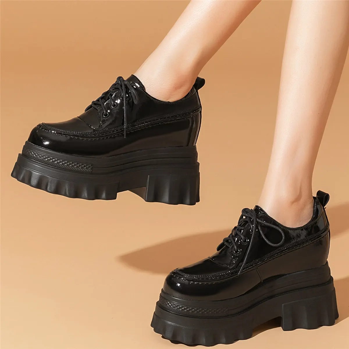 2022 Fashion Sneakers Women Lace Up Genuine Leather High Heel Ankle Boots Female Round Toe Chunky Platform Pumps Casual Shoes