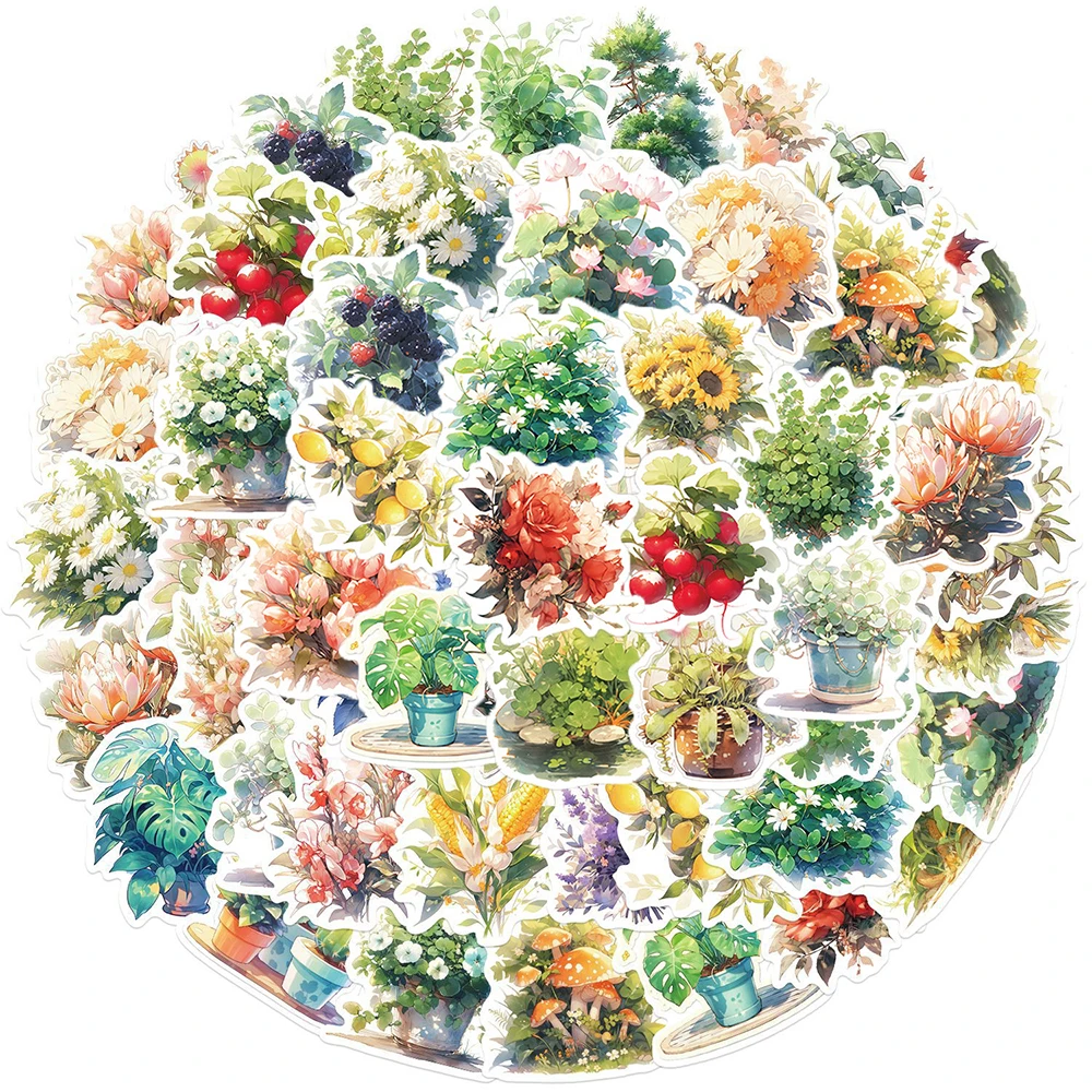 10/50Pcs акварельные растения эстетические разнообразные стикеры пакет для детей