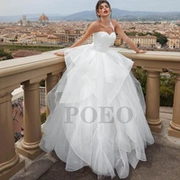 elegant wedding dress one shoulder tiered exquisite appliques sleeveless v neck tulle prom gown vestido de novia for women