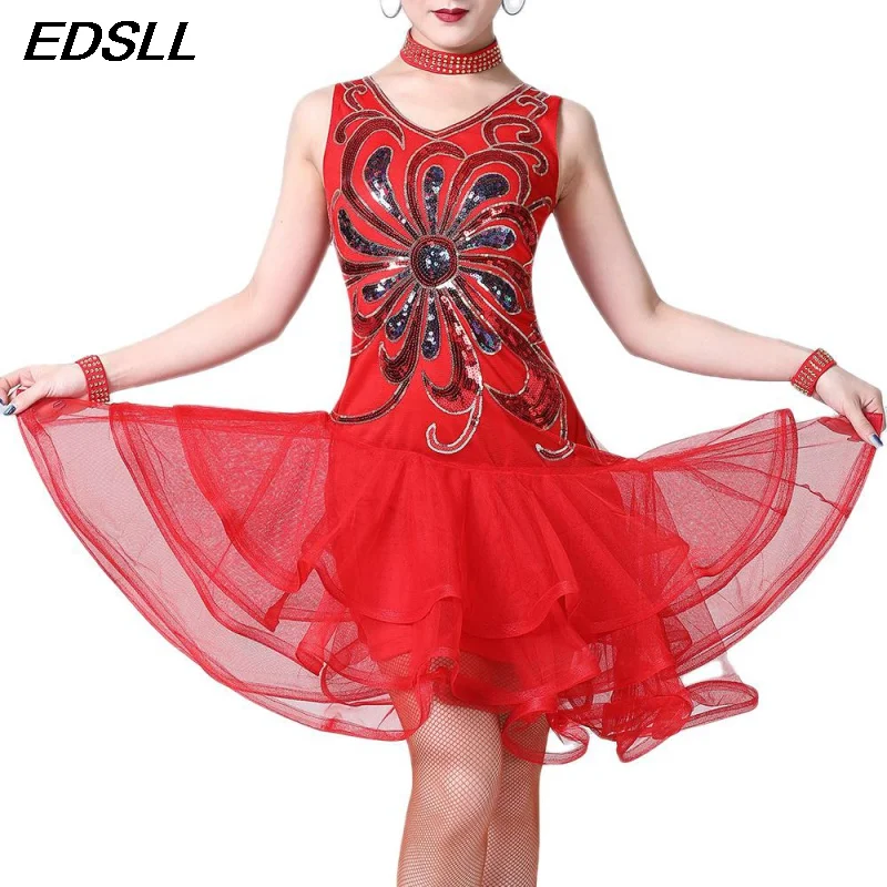 

Женская юбка для латиноамериканских танцев, платье с блестками для современных танцев, костюм для выступлений и выступлений для взрослых, Румба, ча-Танго