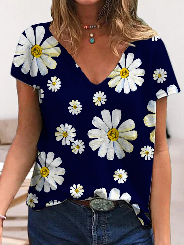 

Футболка женская с V-образным вырезом и коротким рукавом, милый Свободный Повседневный удобный топ с принтом животного, жираф, в стиле Харад...