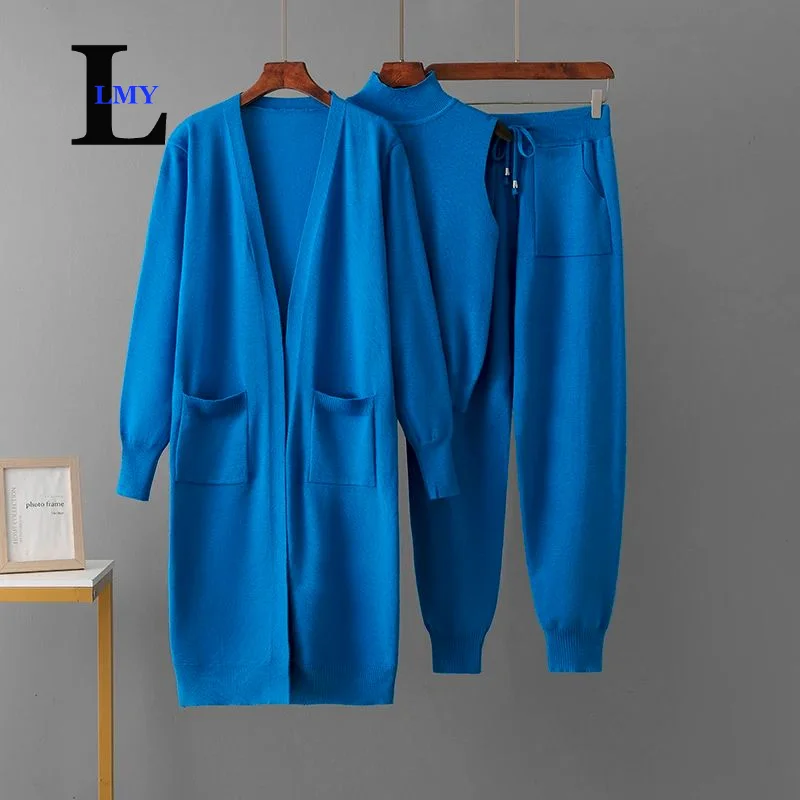 LMY женский свитер комплект из 3 предметов спортивный костюм осенний длинный