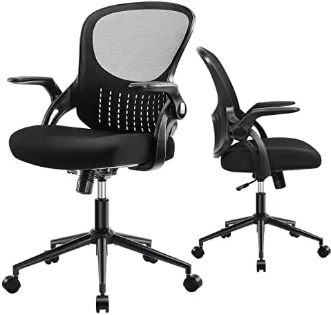 

Mid Back Mesh Computer, Ergonomic Desk, Height Adjustable Rolling Swivel Task Flip-up Armrests and Lumbar Support, Gray Home Off