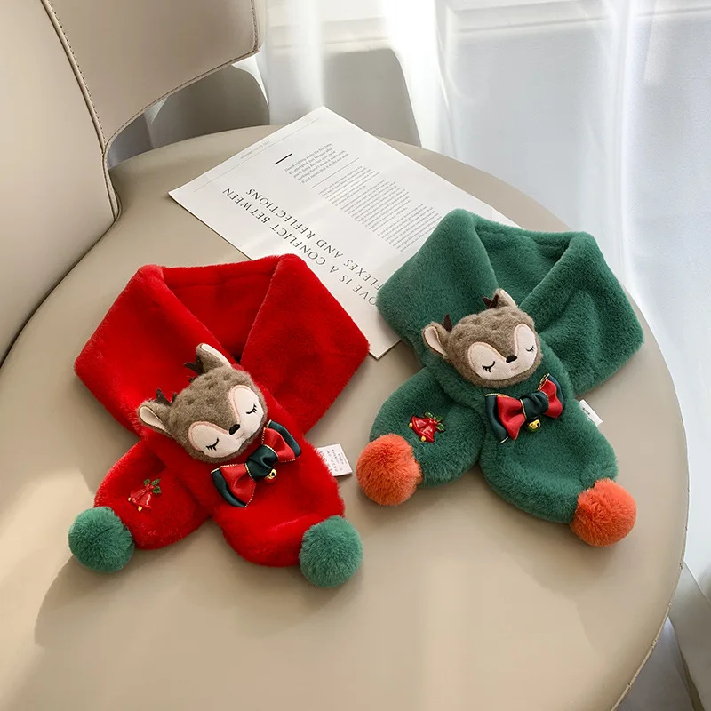 

ELK Christmas Hat Scarf Sets Kids Winter Plush Thick Soft Pompom Cartoon Boys Girls Neckkcheif Neck Bibs Warm Snowman Cold Day