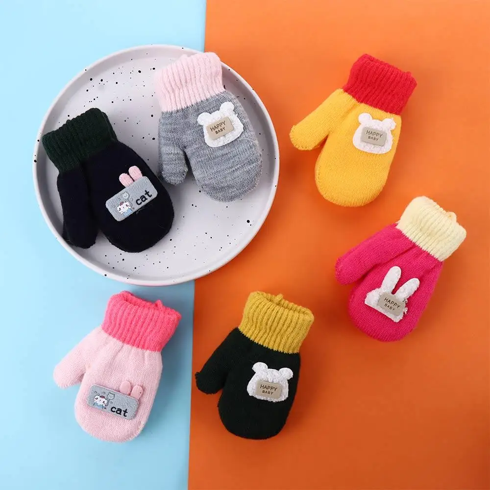 

Outdoor Cartoon Boys Girls Infant Toddler Thickened Knitted Gloves Baby Mittens Warm Mittens