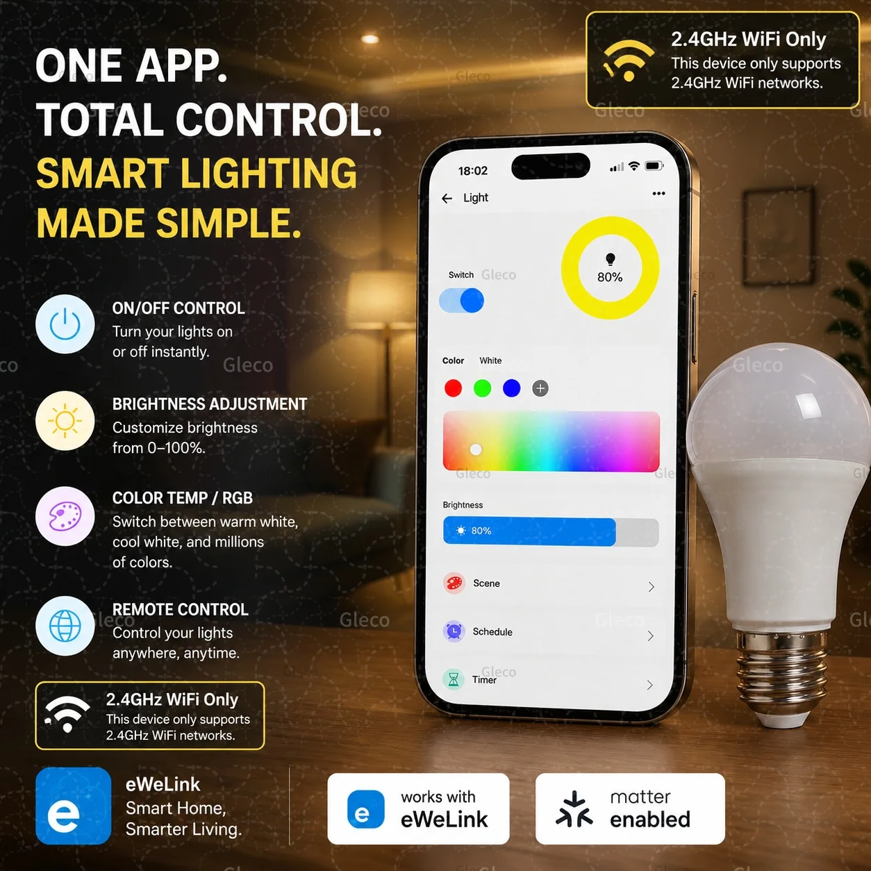 Умная Wi-Fi лампа Ewelink Matter E27 LED RGB+WW+CW GU10 E14, 110В220В, для Alexa и Google (art.: 3920dbf37f22e) - 3920dbf37f22e