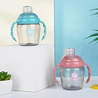 baby milk bottle cute cartoon print straw sippy cup with handle kids toddler learning drinking bottle childrens cups