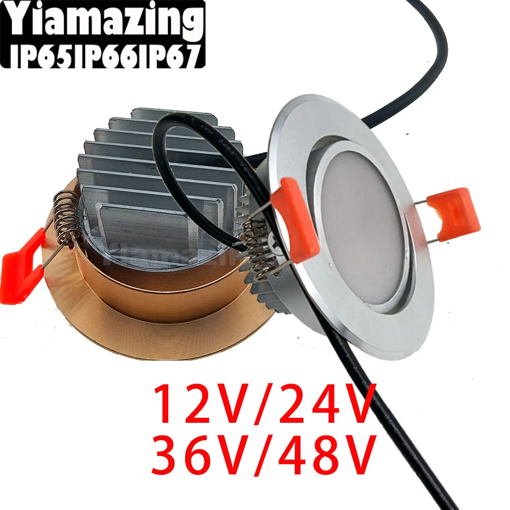 Фото AC DC 12V 24V 36V 48V Серебристый Золотой Светодиодный потолочный светильник IP65 IP66 IP67 Наружный водонепроницаемый 6W 9W 12W Туалет Карниз Потолочный светильник Точечный светильник №1