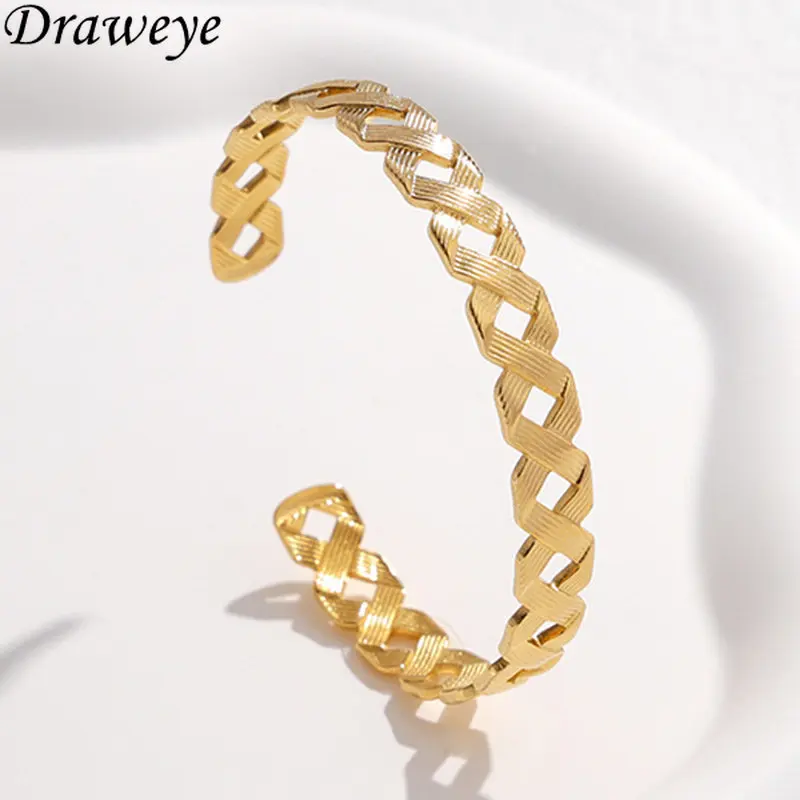 

Браслеты-манжеты Draweye из нержавеющей стали женские, ажурные Винтажные Ювелирные украшения на запястье с геометрическим узором в стиле минимализма в Корейском стиле
