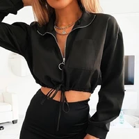 fashion new stand collar outerwear spring hoodies 2021 women zipper long sleeve drawstring cropped vintage sweatshirts jacket