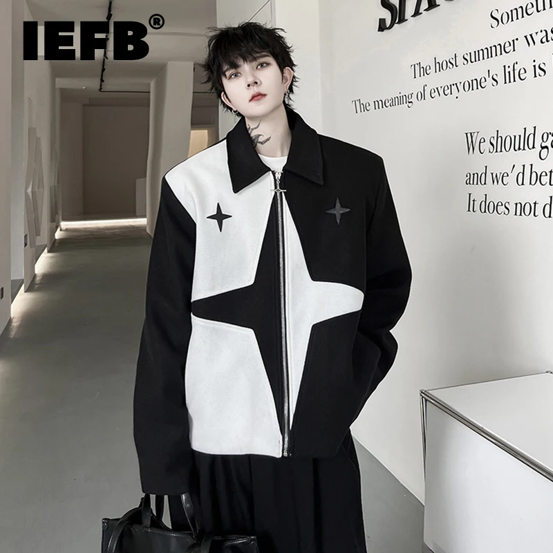 

IEFB Men's Jackets Fashion Contrast Color Patchwork Niche Design Highend Korean Style Casual Tops Trendy Male Clothing 9C2250