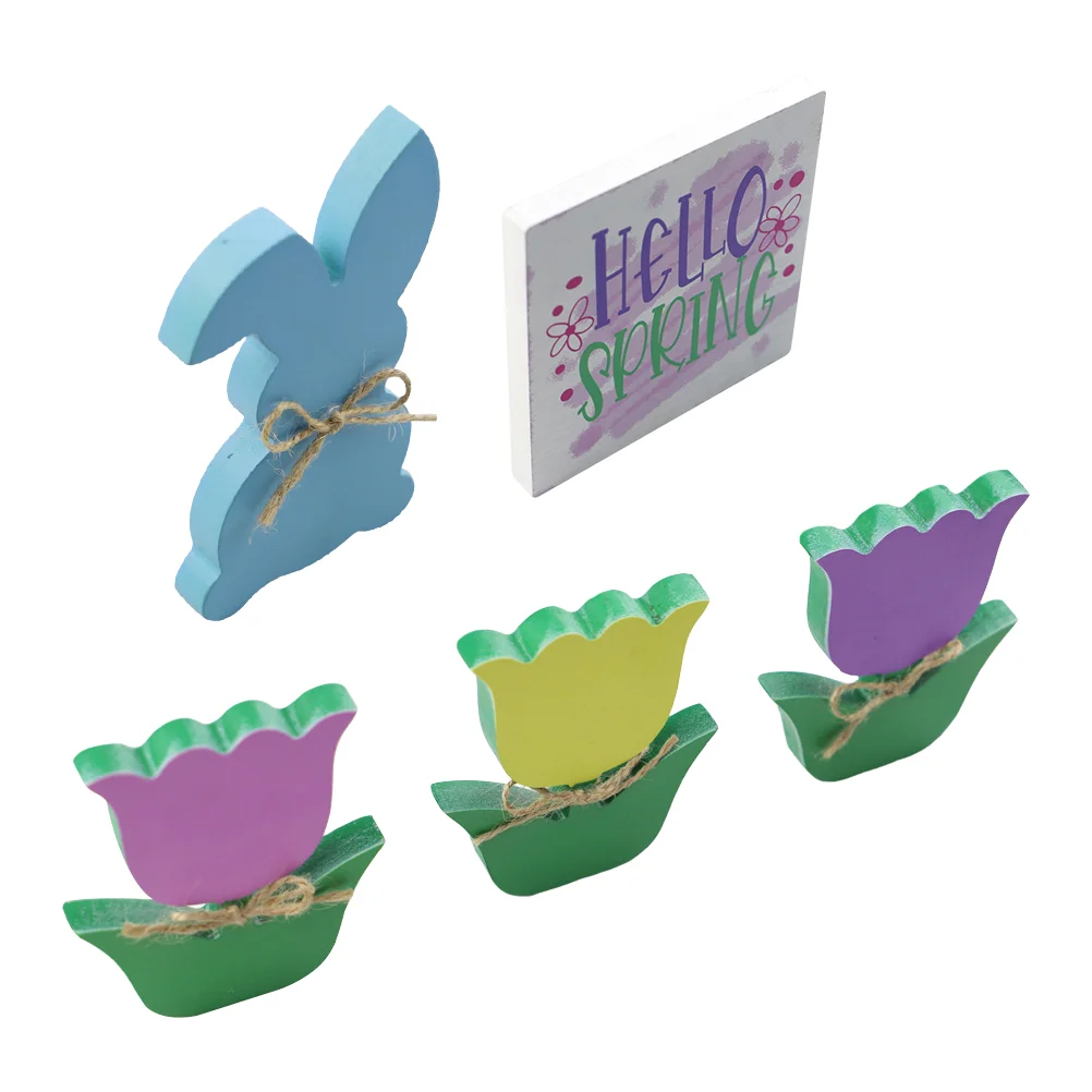 

5Pcs Tulip Model Block Adornment Adorable Rabbit Decoration Desktop Ornament