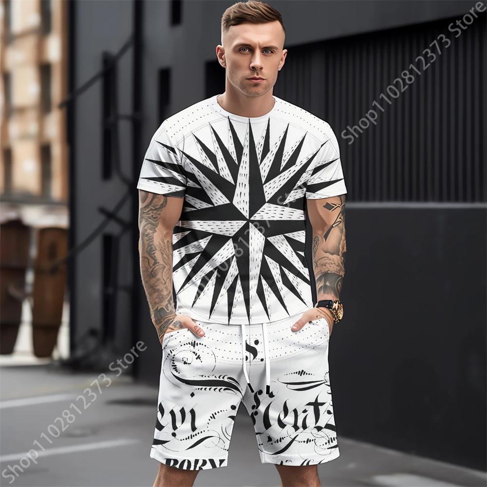 2023 Summer Tracksuit Men Casual Street T-shirt+Shorts Two Piece Set Men Fashion 3D Oil Painting Style Printing Clothes For Men