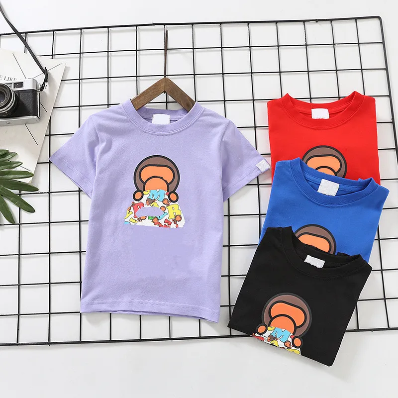 

2022 Fashion Newly Kids Boy Girls Blue&Black Shirt Summer Cartoon Animal Pattern Short Shirts Tops Tee Children Clothes