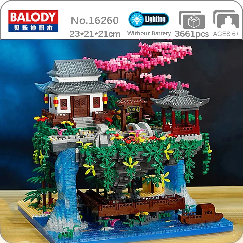 Balody 16260 World Architecture Temple Pavilion Island Waterfall Pool Mini Diamond Blocks Bricks Building Toys For Kids No Box