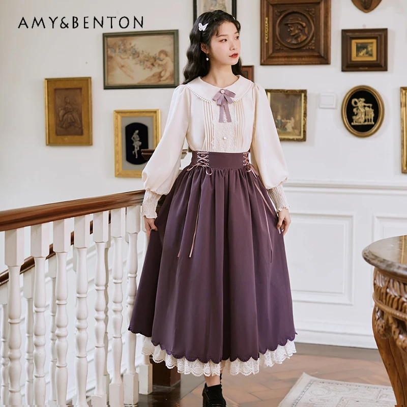 Комплекты юбок принцессы во французском стиле ретро милая рубашка с длинными