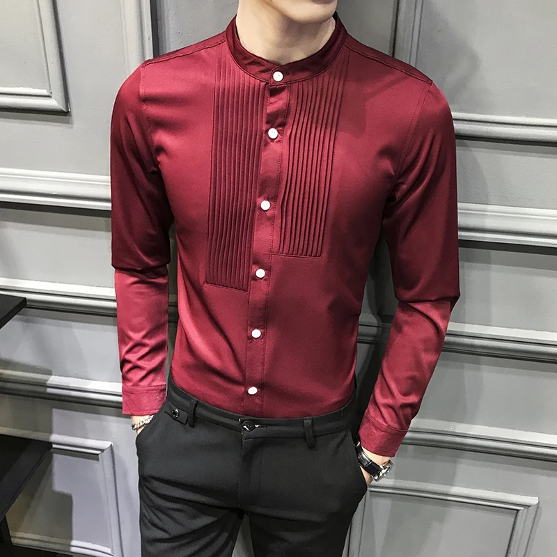 2022 Spring Long Sleeve Formal Shirts For Men Solid Slim Basic Turn-down Collar Business Dress Shirts Camisas Masculina Fitness