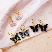 butterfly flower oil drop earrings creative simple personality pink butterfly earrings for womens retro hanging long jewelry