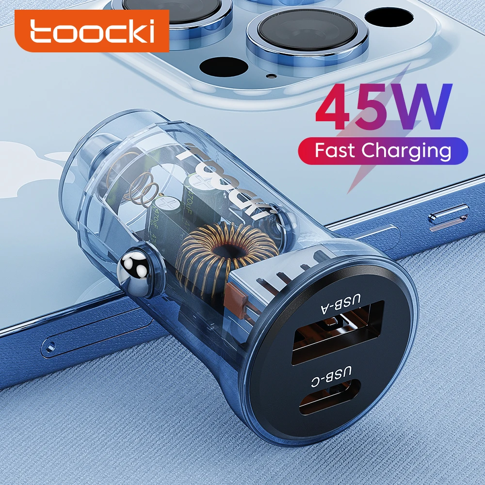 Автомобильное зарядное устройство Toocki, 45 Вт, USB, быстрая зарядка 4,0 3,0 QC SCP 5A PD Type C, автомобильное зарядное устройство для iPhone 13 12 Samsung Xiaomi Huawei