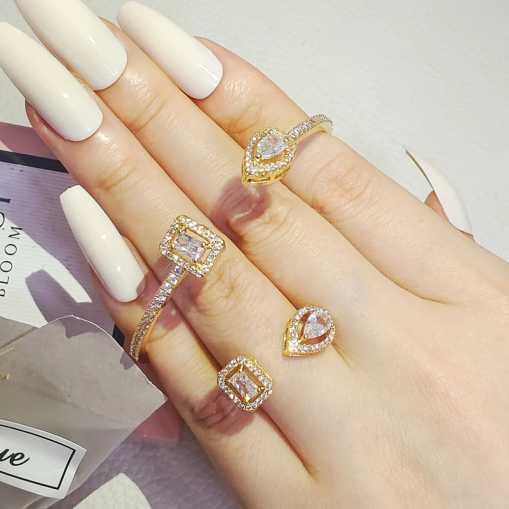 

2pcs 2022 New Luxury Marquise Princess silver color bride open Dubai for Women Anniversary Gift Jewelry Sets J6238-gold