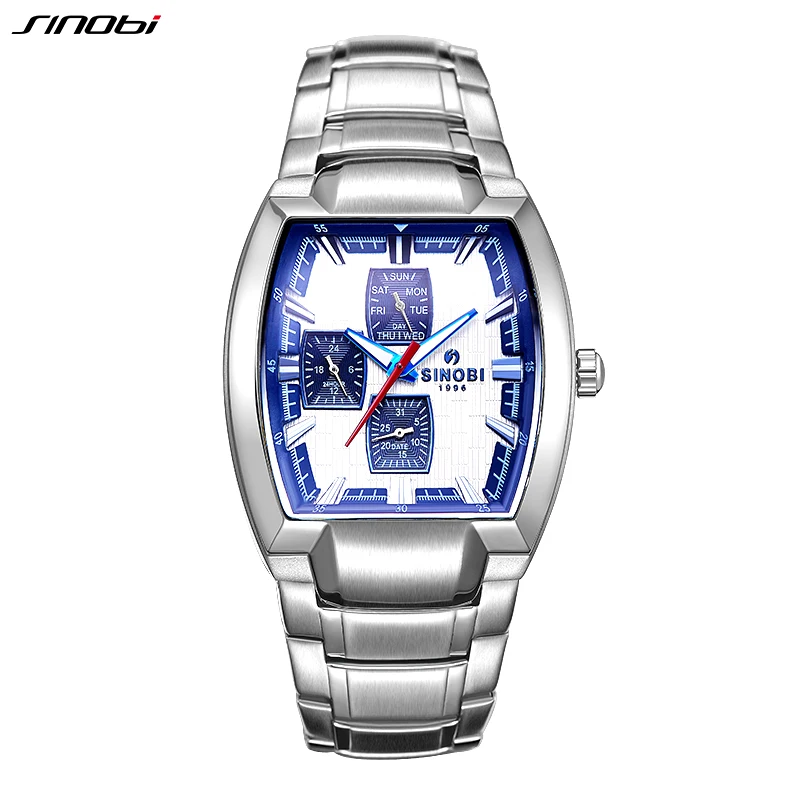 

SINOBI Fashion 316L Stainless Steel Men's Watches Original Design Blue Man's Quartz Wristwatches Calender Relogio Masculino
