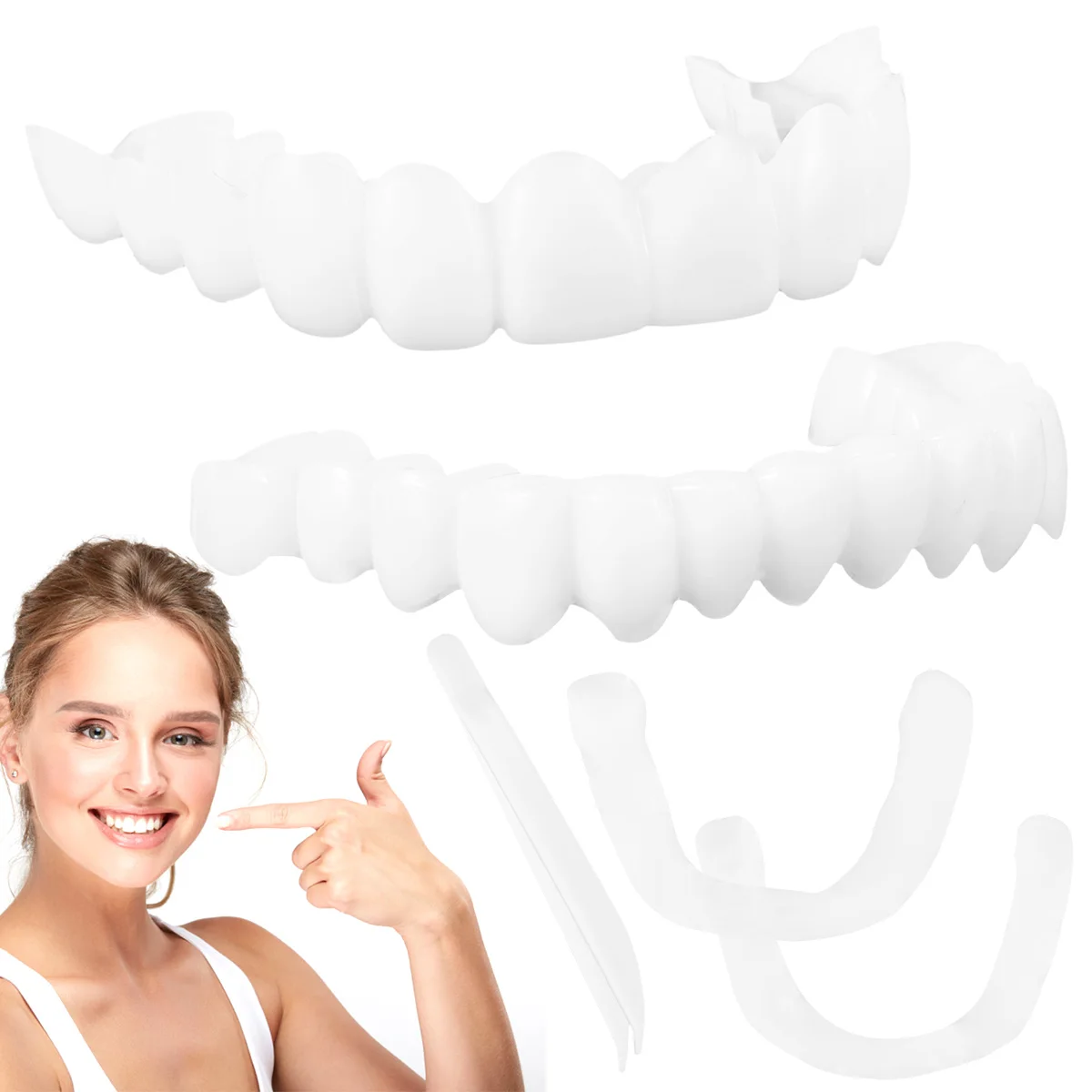 

Teeth Veneers Whitening Dentures Imitation Braces Temporary False Teeth Cover Perfect Smile Comfortable Fit Denture Veneers Kit